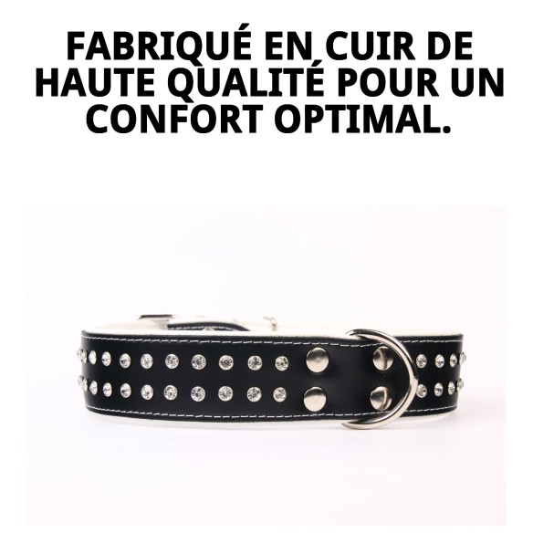 Collier en Cuir Luxe avec Cristaux - Élégance pour votre Animal de Compagnie