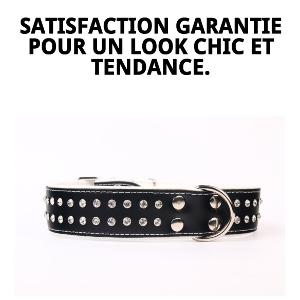Collier en Cuir Luxe avec Cristaux - Élégance pour votre Animal de Compagnie