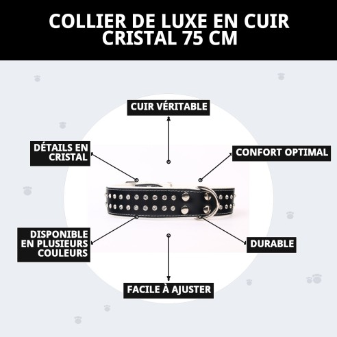 Collier en Cuir Luxe avec Cristaux - Élégance pour votre Animal de Compagnie
