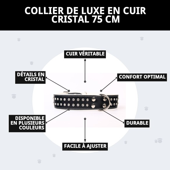 Collier en Cuir Luxe avec Cristaux - Élégance pour votre Animal de Compagnie