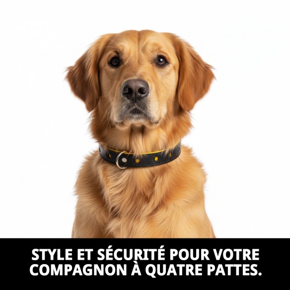 Collier en cuir Luxury Huella 45 cm - Jaune réfléchissant