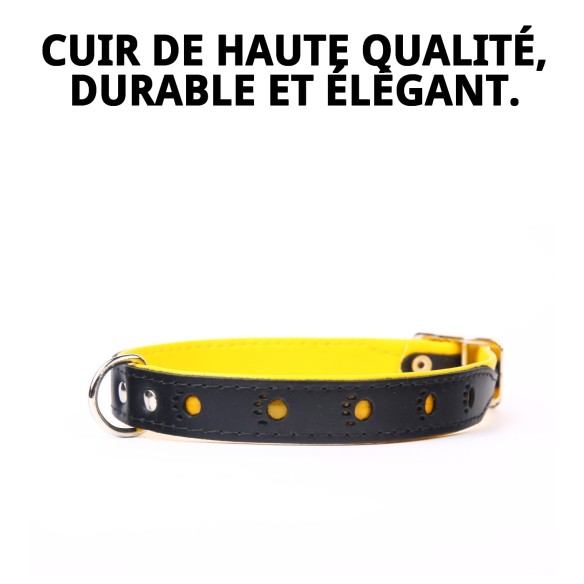 Collier en cuir Luxury Huella 45 cm - Jaune réfléchissant