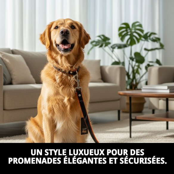 Ramal en Cuir Luxe Réfléchissant 220 cm pour Animaux de Compagnie
