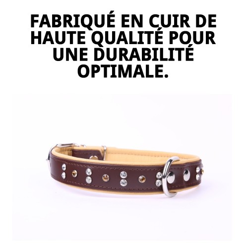 Collier en Cuir Luxe avec Cristaux - Élégance pour votre Animal de Compagnie