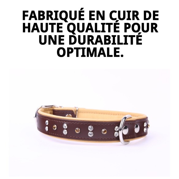 Collier en Cuir Luxe avec Cristaux - Élégance pour votre Animal de Compagnie