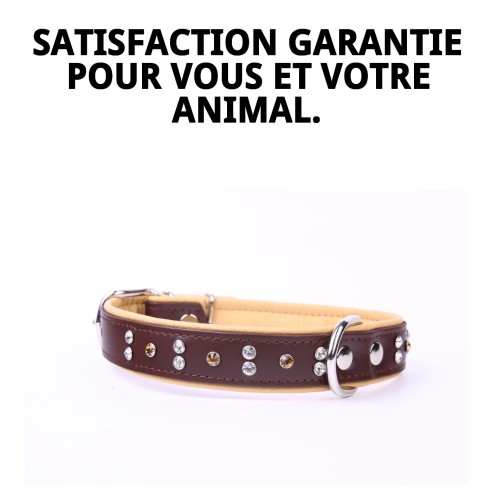 Collier en Cuir Luxe avec Cristaux - Élégance pour votre Animal de Compagnie