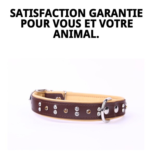 Collier en Cuir Luxe avec Cristaux - Élégance pour votre Animal de Compagnie
