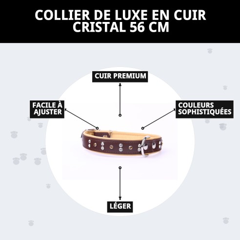 Collier en Cuir Luxe avec Cristaux - Élégance pour votre Animal de Compagnie