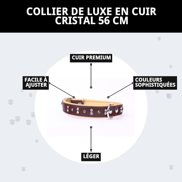 Collier en Cuir Luxe avec Cristaux - Élégance pour votre Animal de Compagnie