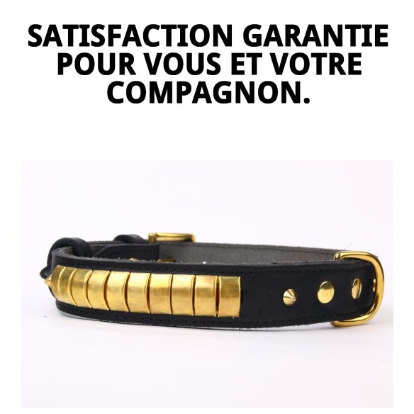 Collier en cuir Luxury 65 cm en noir et doré pour animaux de compagnie.