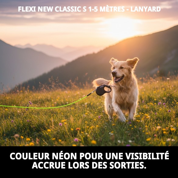 Correa FLEXI NEW CLASSIC S 5m Néon - Idéale pour votre animal de compagnie