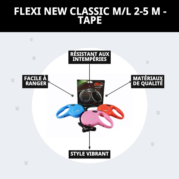 Corde FLEXI NEW CLASSIC M/L 2-5 M - Couleurs Vibrantes