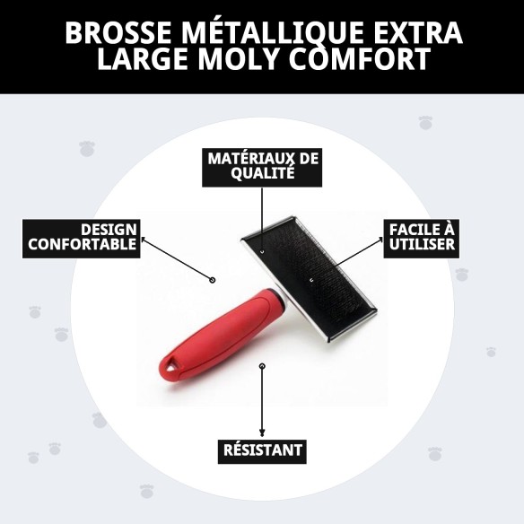 Carde métallique extragrande Moly Confort pour la coiffure des animaux de compagnie.