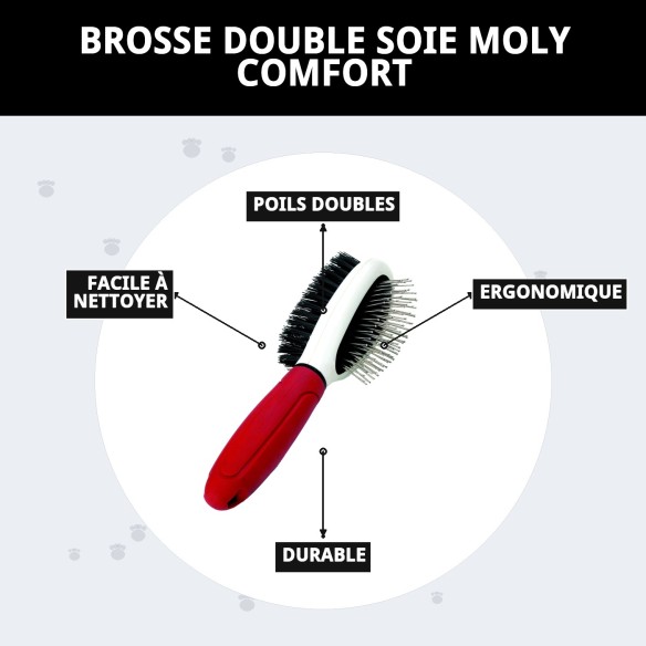 Brosse Double Dents Moly Confort pour le Soin des Animaux de Compagnie