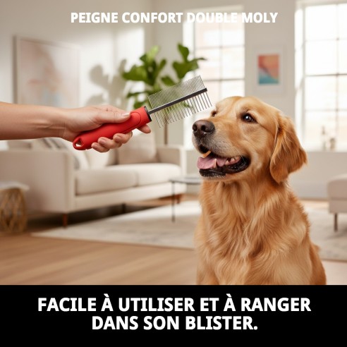 Peigne Double Moly Confort pour Toilettage d'Animaux