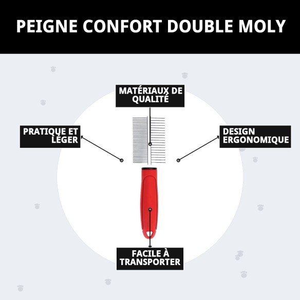 Peigne Double Moly Confort pour Toilettage d'Animaux
