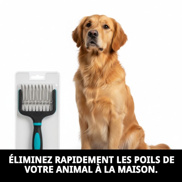 Râteau Éliminateur de Poils Grand Moly Confort pour Animaux de Compagnie