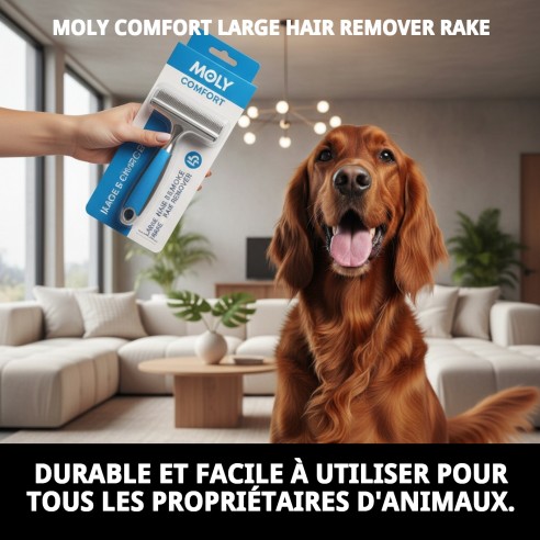 Râteau Éliminateur de Poils Grand Moly Confort pour Animaux de Compagnie