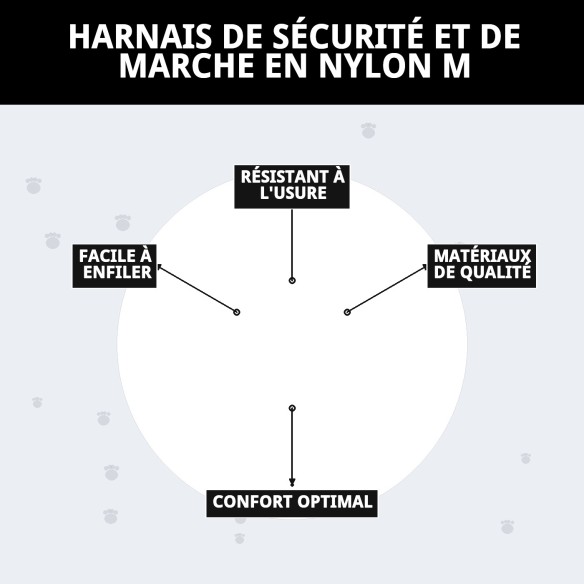 Harnais de sécurité et de promenade en nylon pour animaux de compagnie M