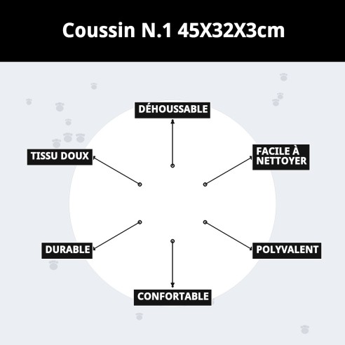 Coussin 45x32 cm pour animaux de compagnie, confortable et lavable.