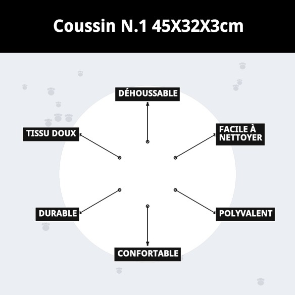 Coussin 45x32 cm pour animaux de compagnie, confortable et lavable.