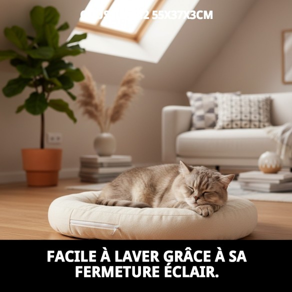 Coussin ovale 55x37 cm pour chiens et chats, déhoussable.