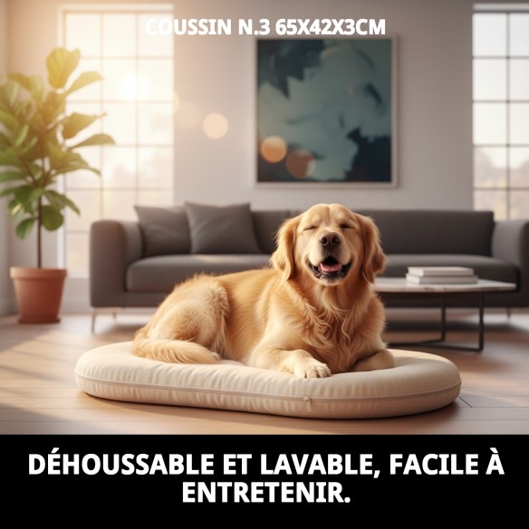 Coussin N.3 65x42cm pour chiens et chats, déhoussable et lavable.