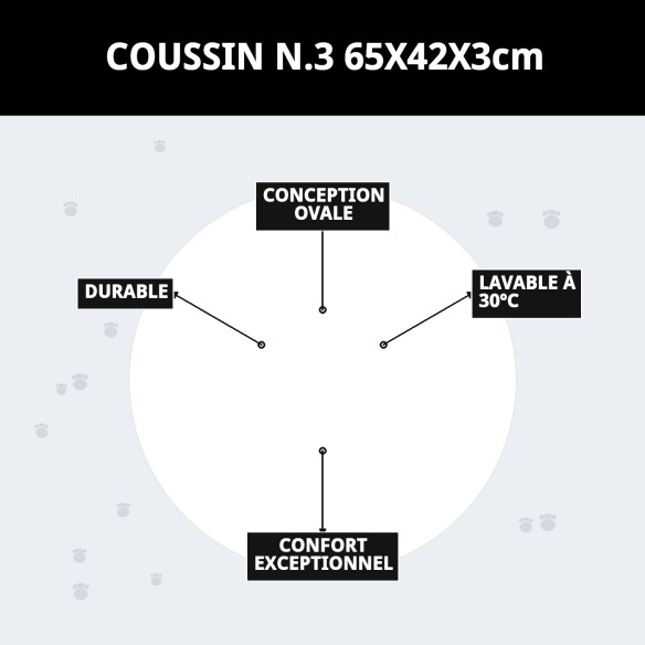 Coussin N.3 65x42cm pour chiens et chats, déhoussable et lavable.