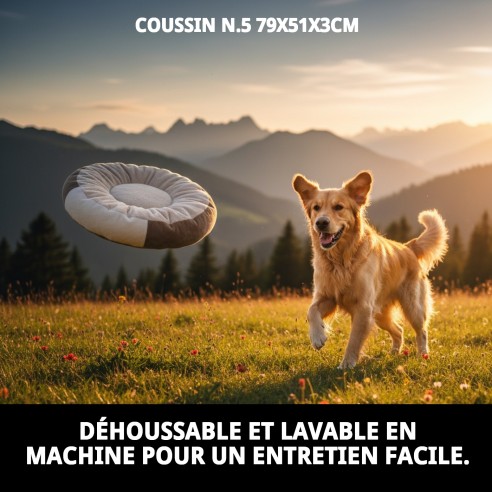 Coussin N.5 79x51 cm pour chiens et chats, déhoussable et lavable.