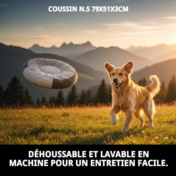 Coussin N.5 79x51 cm pour chiens et chats, déhoussable et lavable.