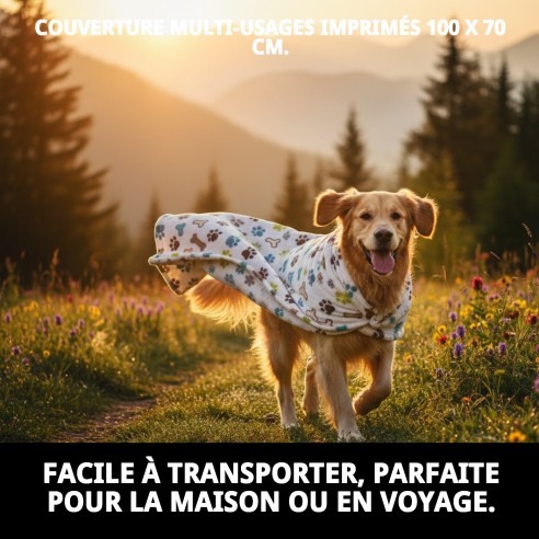 Couverture Multi-usages Empreintes 100x70 cm pour votre Animal de Compagnie