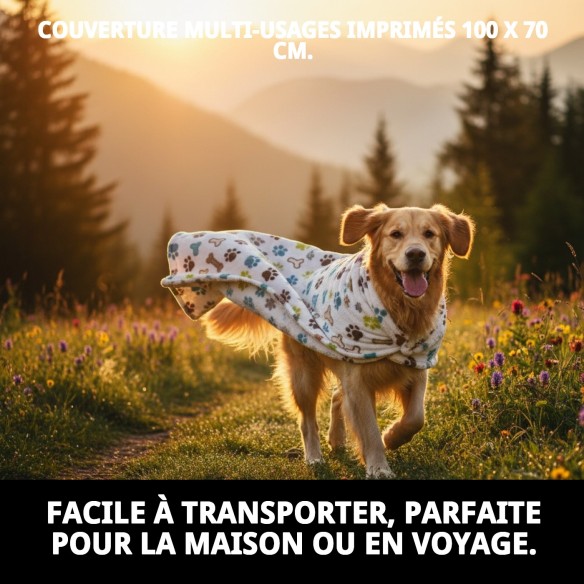 Couverture Multi-usages Empreintes 100x70 cm pour votre Animal de Compagnie