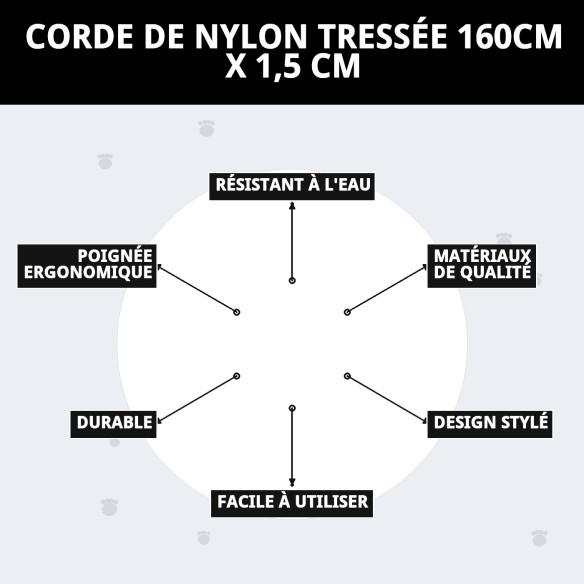 Rame en nylon tressé 160 cm x 1,5 cm pour animaux de compagnie