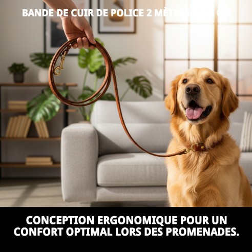 Ramal en Cuir Policier 2m x 1.8cm pour Animaux de Compagnie
