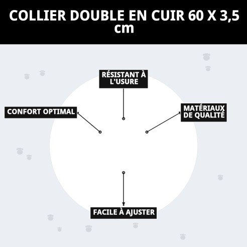 Collier en cuir double 60 x 3,5 cm pour votre animal de compagnie.