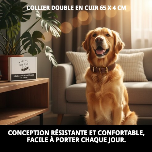 Collier en Cuir Double 65x4 cm pour Animaux Élégant et Résistant