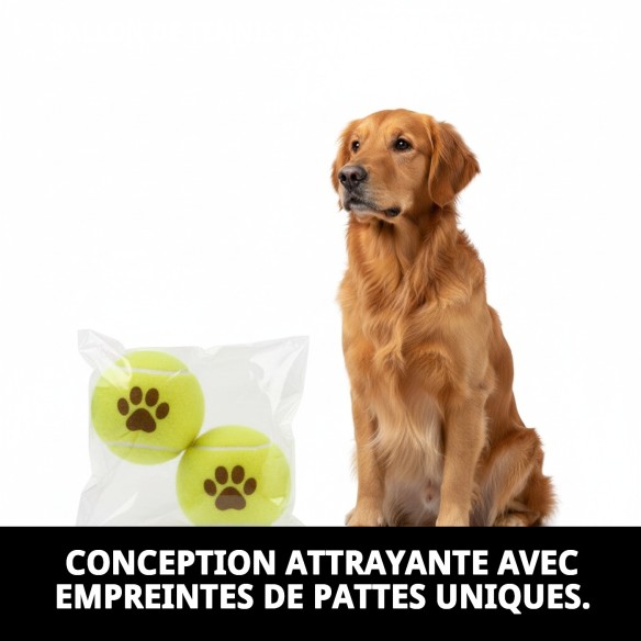 Balle de Tennis avec Empreintes 6,5 cm - Pack de 2 pour Animaux de Compagnie