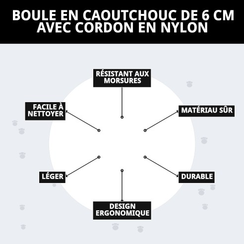 Balle en Caoutchouc de 6 cm avec Corde en Nylon pour Animaux de Compagnie