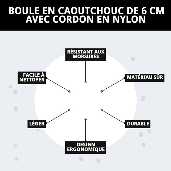 Balle en Caoutchouc de 6 cm avec Corde en Nylon pour Animaux de Compagnie