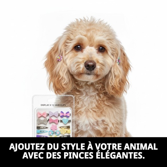 Exposant de 12 Clips pour Cheveux de Animaux de Compagnie ! Achetez Maintenant !