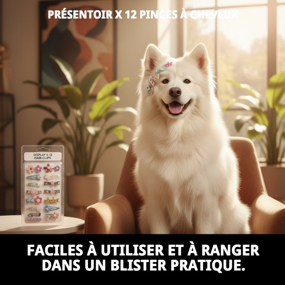 Exposant de 12 Clips pour Cheveux de Animaux de Compagnie ! Achetez Maintenant !