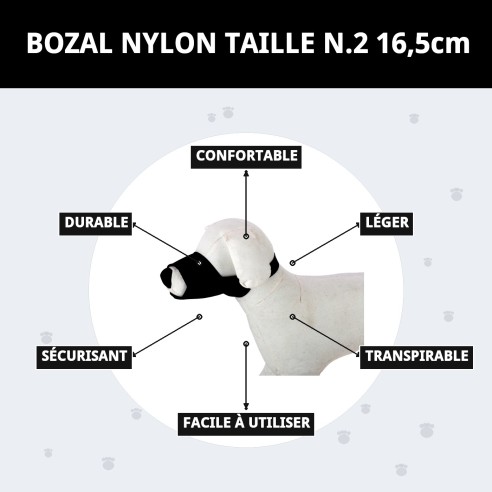 Muzzle en nylon taille N.2 pour chiens - Jusqu'à 16,5 cm