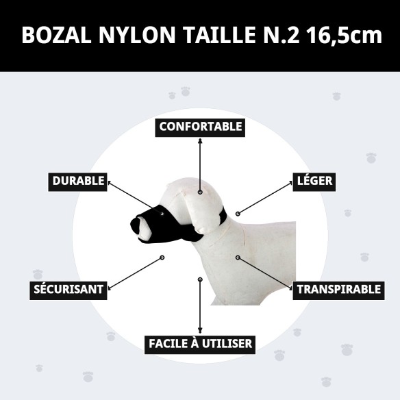 Muzzle en nylon taille N.2 pour chiens - Jusqu'à 16,5 cm