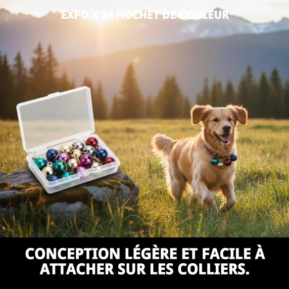 Cloches de couleur pour animaux de compagnie - Présentoir x 24 unités