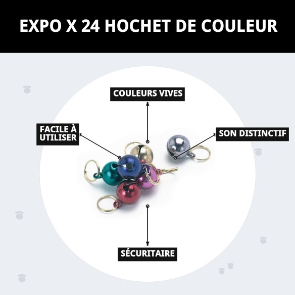 Cloches de couleur pour animaux de compagnie - Présentoir x 24 unités