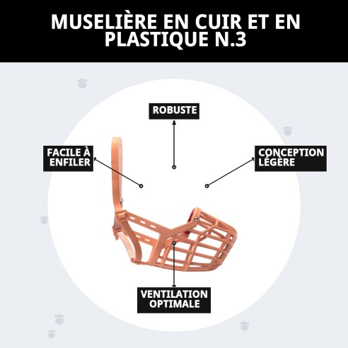 Muzzle Panier en Cuir et Plastique N.3 pour Animaux de Compagnie