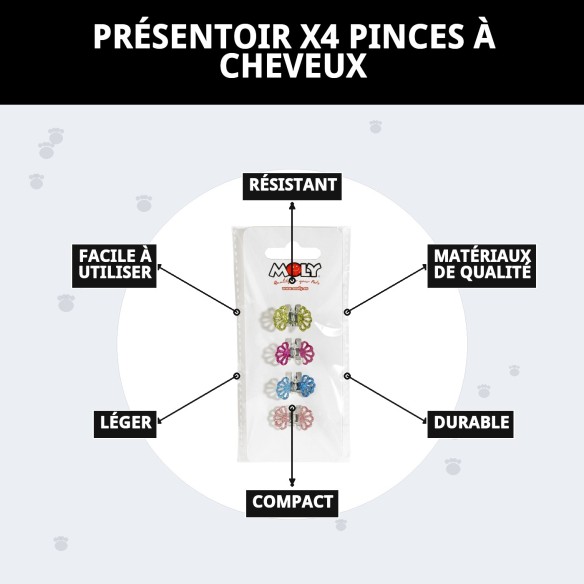 Exposant 4 Pinces à Cheveux - Prenez Soin de la Beauté de Votre Animal de Compagnie