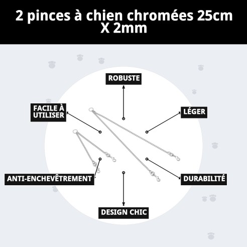 Accouplement Chromé pour 2 Chiens - 25cm x 2mm de Qualité