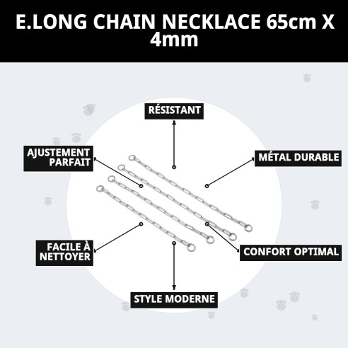 Collier Chaîne E.Long 65cm x 4mm pour Animaux de Compagnie