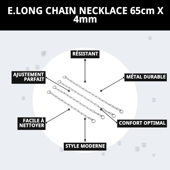 Collier Chaîne E.Long 65cm x 4mm pour Animaux de Compagnie